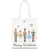 Whaline Christmas Canvas Tote Bags Watercolor Nutcrackers Xmas Grocery Shopping Bag Merry Christmas Reusable Gift Goodie Bag for Gifts Wrapping Storage, 13.4 x 15.8in