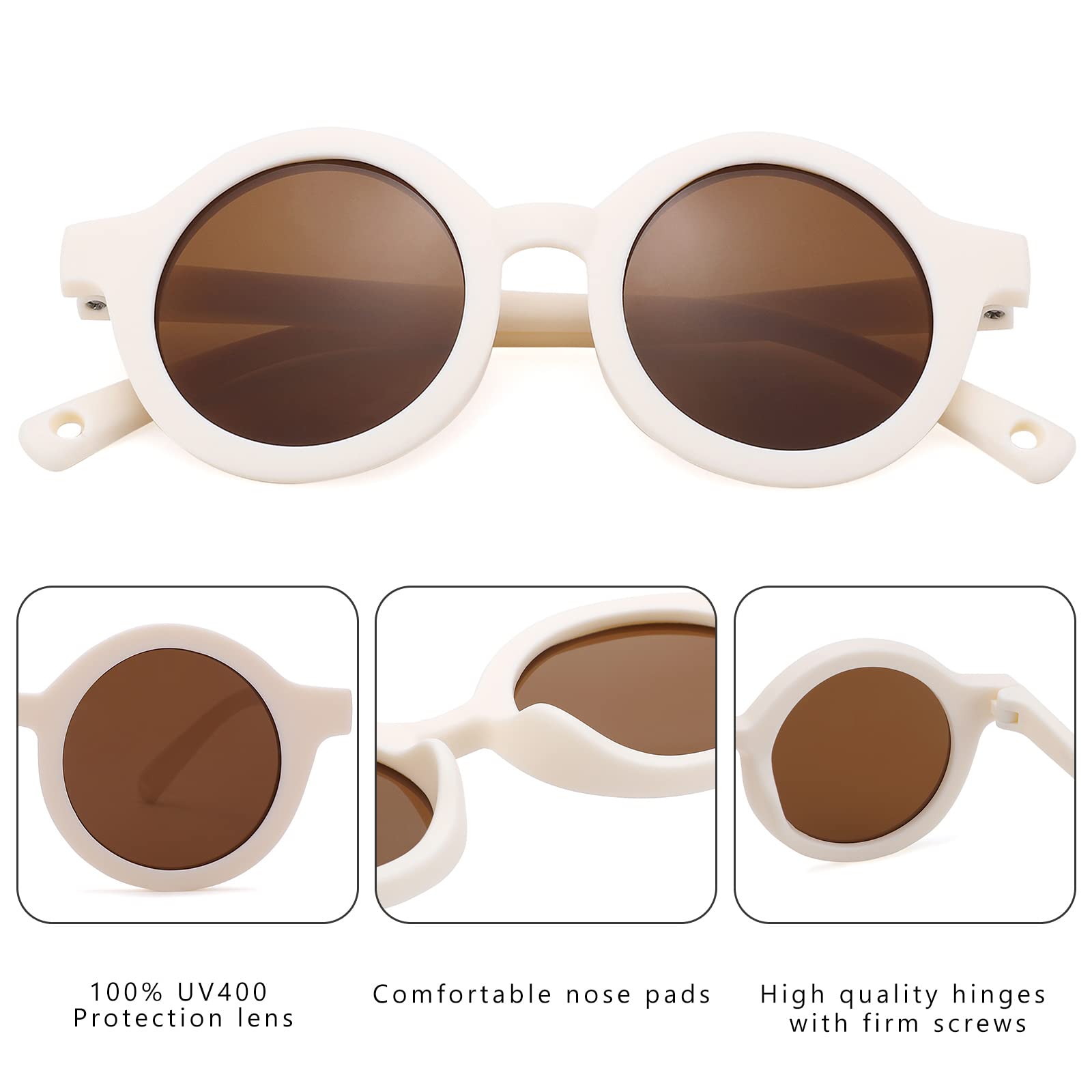 COASION Baby Polarized Round Sunglasses Flexible Rubber Shades with Strap for Toddler Newborn Infant Ages 0-24 Months