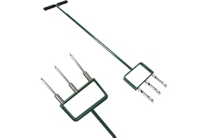 Landzie Hollow and Spike Tine Lawn Aerator Set - Includes 1 Aerator + Set of 3 Hollow Tines and 3 Spike Tines - 42 Inch Manual Stainless Steel Gardening Hand Tool - Grass Aerator Lawn Tool…