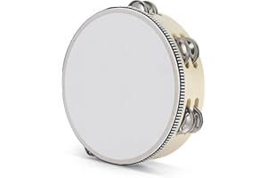 Flexzion Wood Handheld Tambourine for Adults 8-Inch Double Row 8-Pair Jingles (Wood) - Percussion Round Tamborines Musical Instrument with Metal Zills