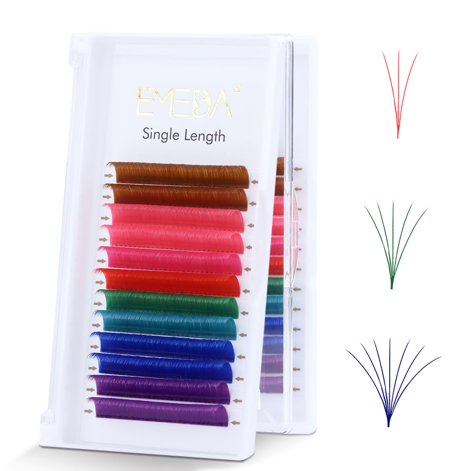 EMEDA Colorful Easy Fan Lashes Mix 8 Colored Volume Lash Extensions 13mm D Curl White Rose Pink Red Green Emerald Blue Purple Eyelash Extensions 3D 6D 10D Colorful Self fanning Lashes (0.07 D 13mm)