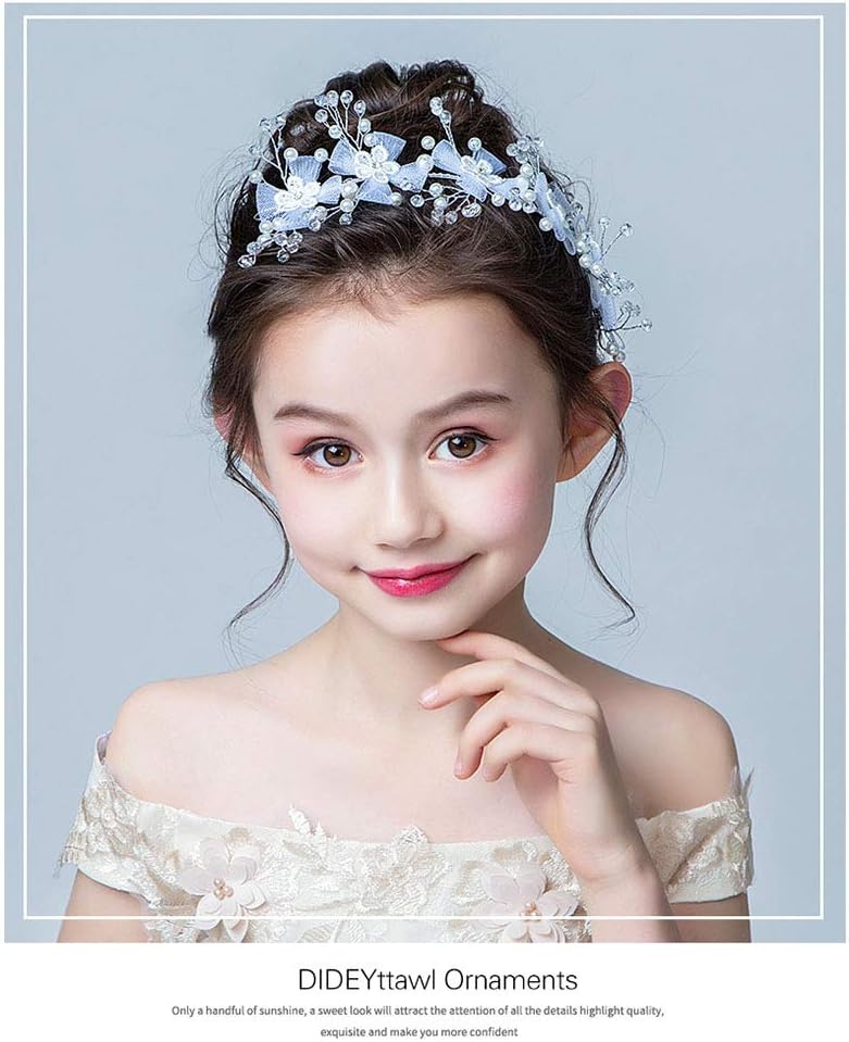 IYOU Floral Princess Headpiece Crystal Lace Wedding Headband White Flower First Communion Tiaras Hair Accessories for Flower Girls and Bridesmaid - Image 4