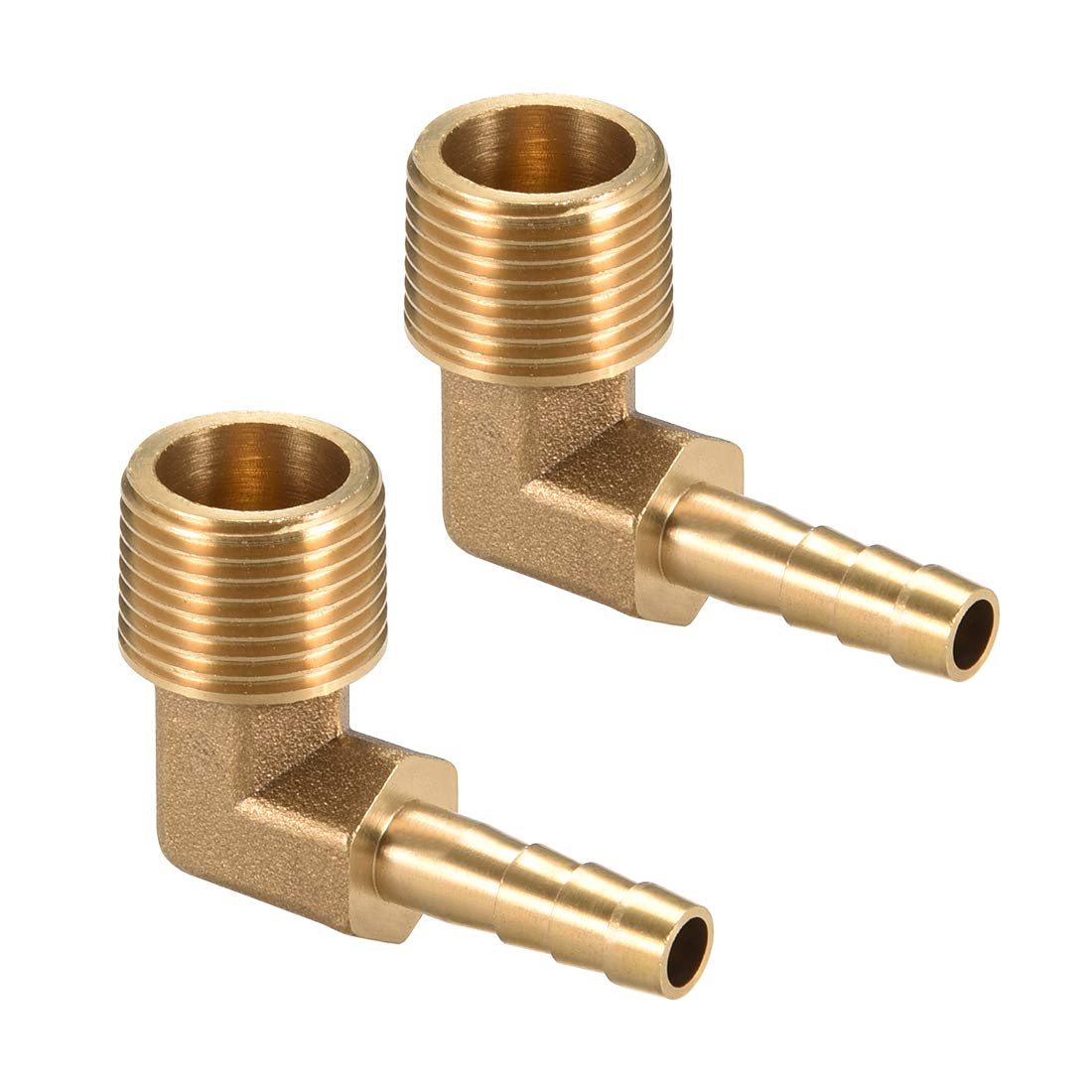 sourcing map Brass Barb Hose Fitting, 90 Degree Elbow 6mm Barbed to 3/8 PT Male Pipe Adapter Connector 2pcs