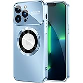 MAKAVO Magnetic for iPhone 13 Pro Max Case, Compatible with MagSafe, Built-in Camera Lens Protector, Logo View, Military Grade Drop Proof Phone Case Cover, Sierra Blue