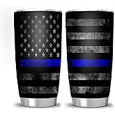 Hasdon-Hill Thin Blue Line Flag Tumbler, USA Police Flag Stainless Steel Insulated Travel Coffee Mug 20 oz