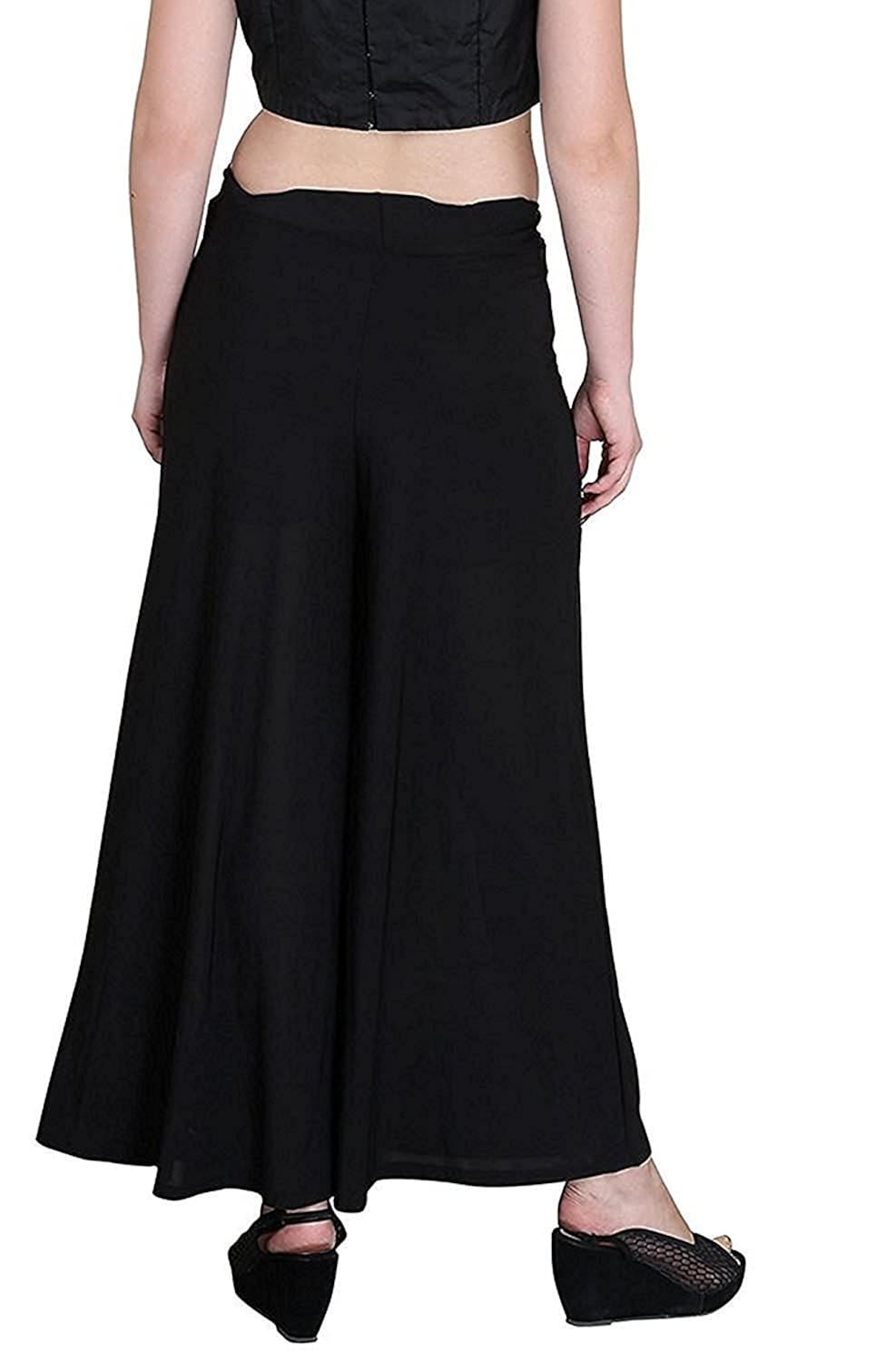 krystle girl's georgette stretchable plain palazzo (black, free size)