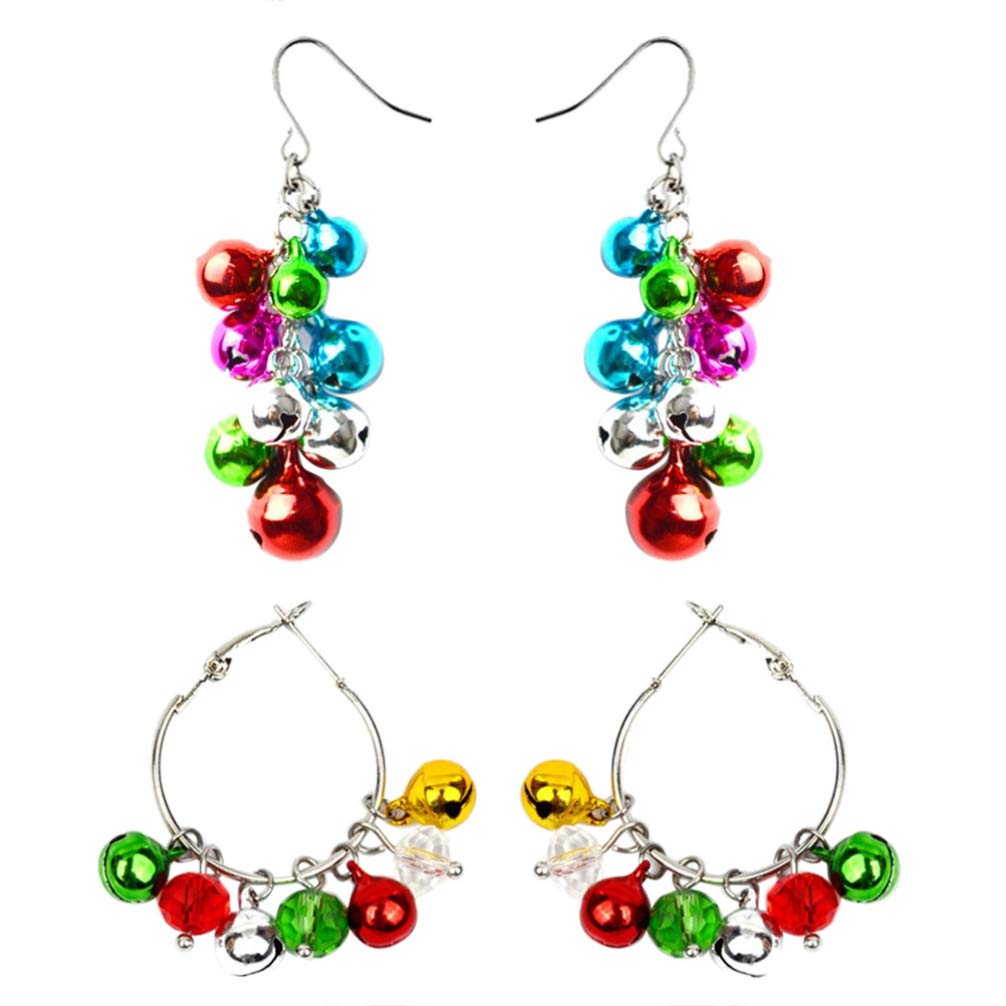 TOYANDONA 4Pcs Christmas Jingle Bell Earrings Dangle Earrings Hoop Drop Dangle Earrings Holiday Jewelry Gifts for Women Girl Thanksgiving Xmas Stocking Stuffers