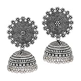 iTrends Oxidized Silver Color Indian Jhumki Earrings for Women & Girl (Set of 2)
