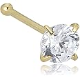 AVORA 14K Gold Simulated Diamond CZ Nose Ring Stud - 1.5mm,2mm and 3mm (20 Gauge)