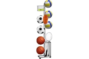 FAGIGY 7 Tier Basketball Ball Storage Rack, Freestanding Garage Sport Equipment Organizer Innovative Indoor Removable Vertical Display Stand for Volleyball Football Basketball