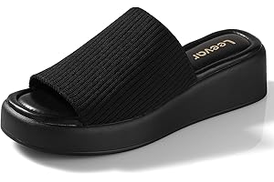 Leevar Nude White Black Platform Wedges Sandals for Women - Soft Memory Foam Padded Backless Slip On Comfy Square Open Toe Mules Summer Casual Flatform Platform Wedge Sandals Slides for Women