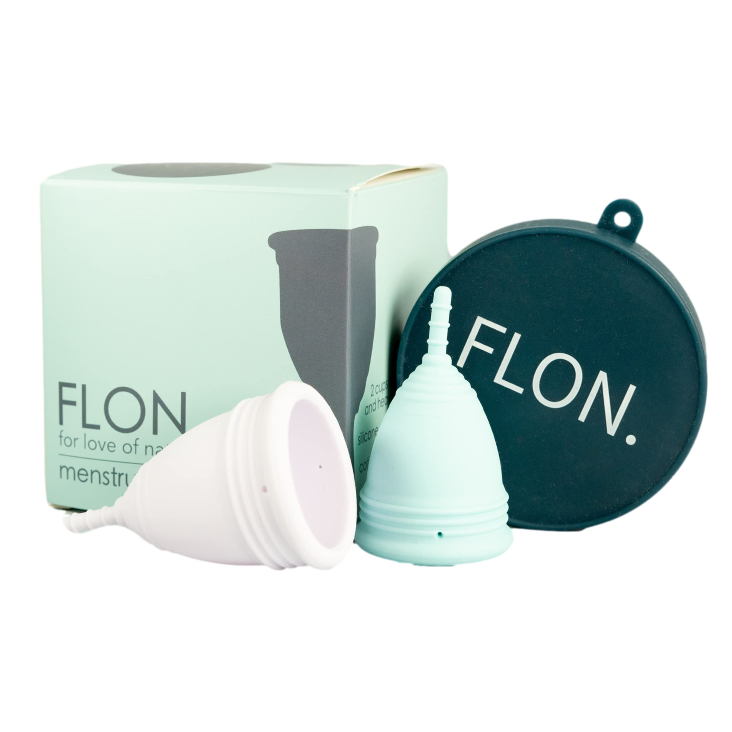 FLON Soft Menstrual Cups (2 Sizes) with Steriliser & Portable Pouch - Reusable, Comfortable, Eco-Friendly Alternative to Tampons & Pads