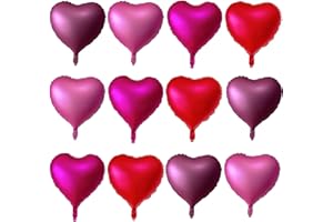 LHOAVWE 12 Pcs Red Heart Shaped Metallic Balloons 18 Inch Valentine Balloons for Valentines Day Bridal Shower Wedding Party Decorations (Red,Wine Red,Pink, Hot Pink)