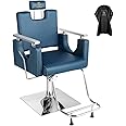 LUXMARS Salon Chair Barber Chair Hydraulic Stylist Chair Reclining Barber Chairs Rolling Swivel Barber Chairs 360 Degree Swivel for Barbershop Hair Salon Spa Equipment-Blue