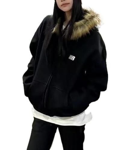 Amazon.com: YISHATIER Fur Collar Jacket Zip Up Graphic Jacket Y2K