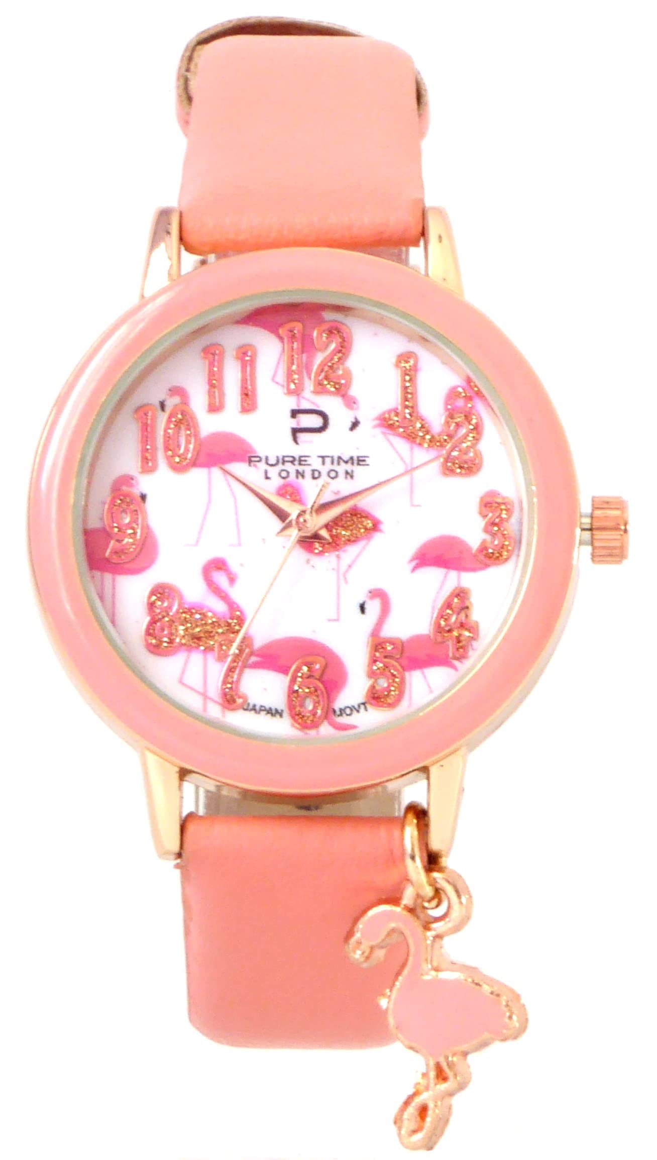 Pure Time London Pure Time Girls or Ladies Rose Gold Case Flamingo Charm Watch