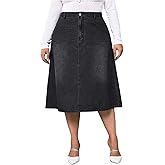 Milumia Women's Plus Size Jean Midi Skirt High Waisted A Line Denim Skirts Casual