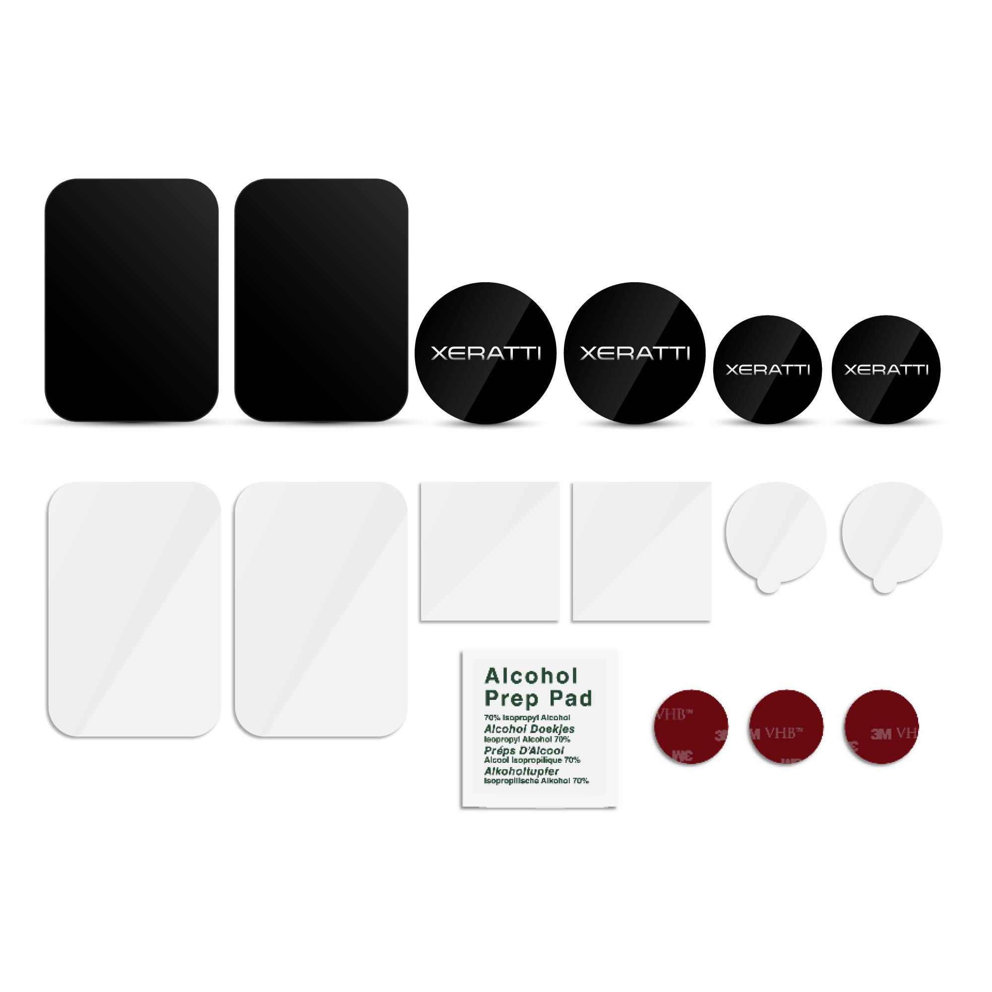 Xeratti 16 Piece Metal Plate Phone Accessories Pack, Premium Ultra Thin Metal Plates for Magnetic Phone Mounts, Car Phone Holders (Black)