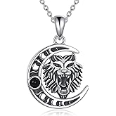 YAFEINI Wolf Necklace for Men 925 Sterling Silver Wolf Moon Pendant Necklace Jewelry Christmas Gifts For Men Women