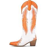 Richealnana Women's Western Cowgirl Knee High Boots Embroidered Cowboy Boots Chunky Heel Fashion Pointed Booties