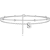 ChicSilver Ankle Bracelets for Women Waterproof, 925 Sterling Silver Initial Anklets for Women, Adjustable Dainty Layered Anklet Beach Jewelry for Women Mom Wife Friend