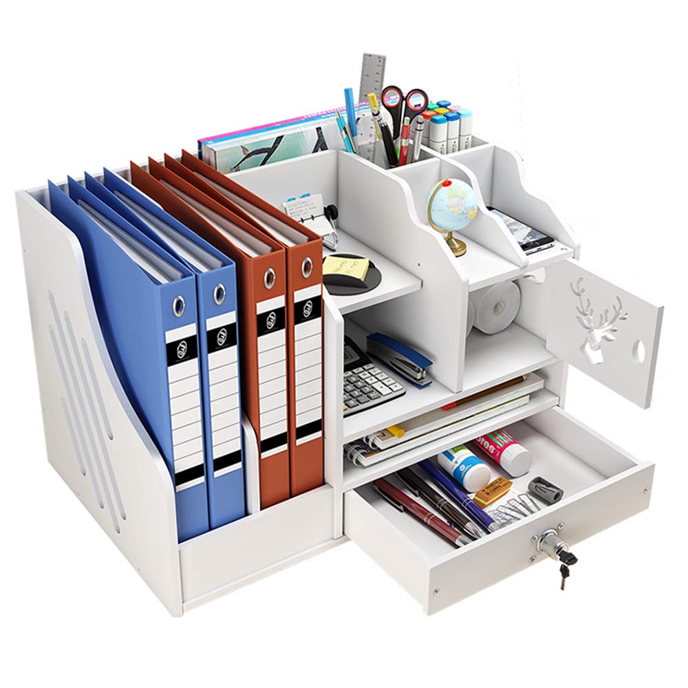 NUODWELL White Desktop Organiser, Large Capacity Desk File Organiser Office Stationery Desk Tidy Storage Rack Sorter for A4 Papers, Pens, Books, Letters and Documents (PB02)
