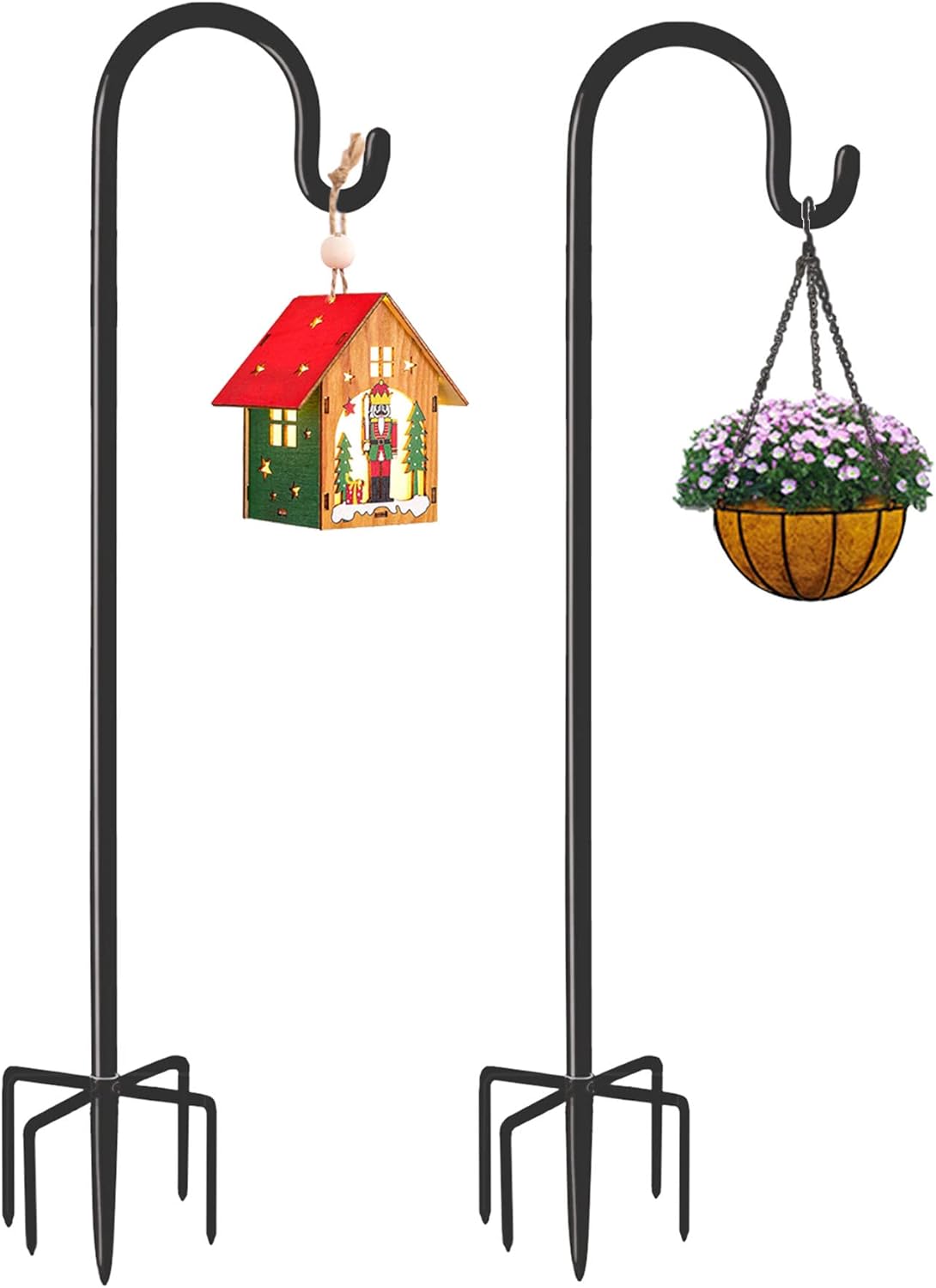 Outdoor Shepherd's Hooks - Derkniel Shepherd Hook 108 Inch Tall Heavy-Duty Metal Garden Hanging Pole Stake for Bird Feeder Pole Plant Baskets, Black (2 Pack)