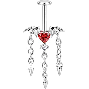OUFER Halloween Bat Vertical Helix Earring, Black/Red CZ Upper Ear Piercing | 16G 7MM Hidden Helix Earring Stud, Halloween Go