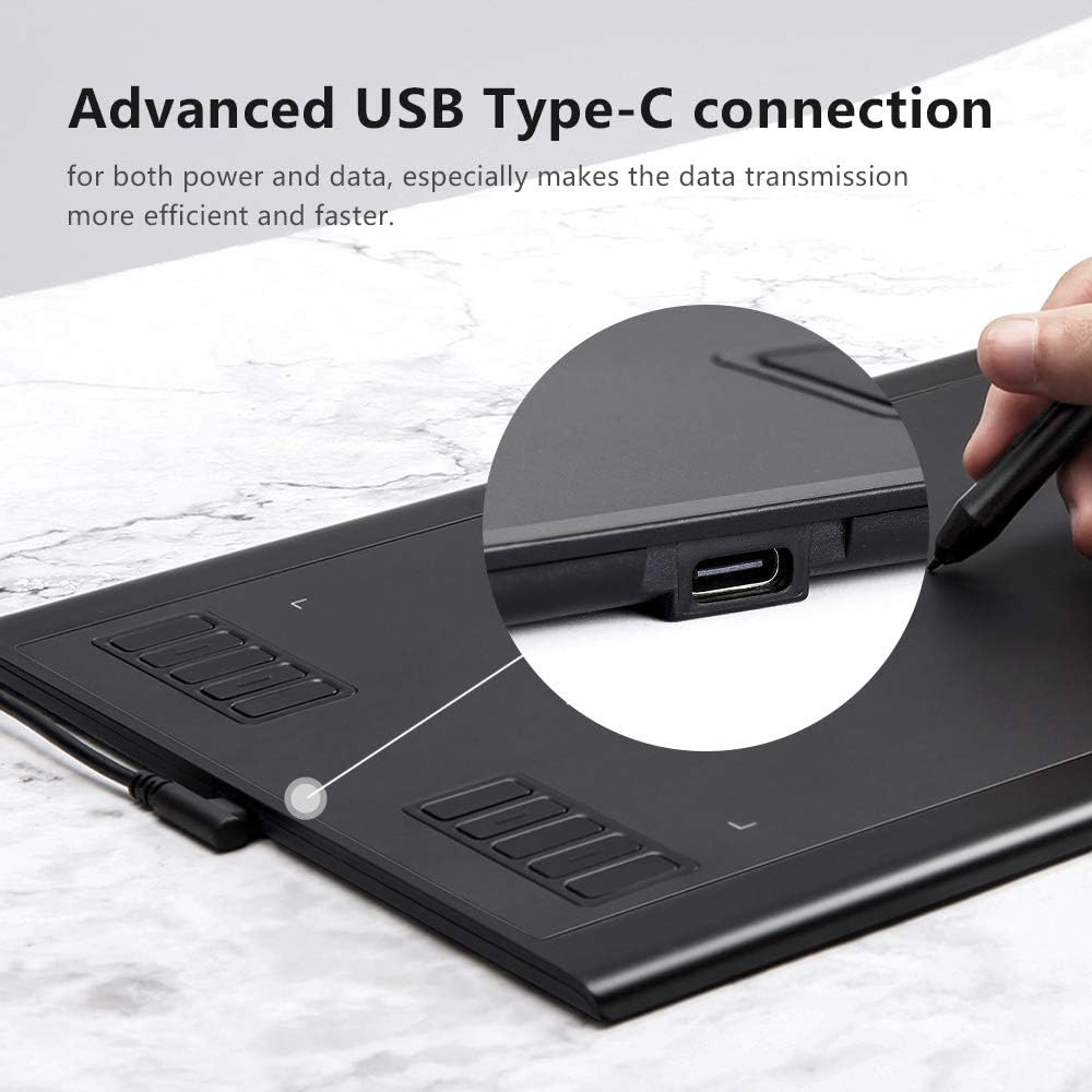 Parblo A610 Plus Drawing Tablet, 10.2 x 6.1 Inches Large Working Area Graphic Tablet, 8192 Levels Battery-Free Stylus Pen Tablet with 10 Hotkeys, Compatible with Windows Mac OS: Computers & Accessories