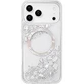 SCORPIFY for iPhone 17 Pro Case [Compatible with MagSafe] with Gleam Pearl Luster,Cute Clear Magnetic Phone Cover Bumper for Women Girls,Glitter Sparkle Silver Foil Flakes & Mother-of-Pearl Design