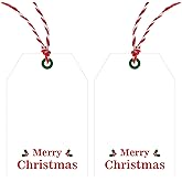 Anwyll Christmas Gift Tags with String - 50Pcs Holly Merry Christmas Tags for Gifts Xmas Gift Tag Happy Holidays Hang Paper Label Tag for Present Wrapping Treat Goodie Bag Holiday Party Favor Decor