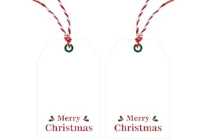 Anwyll Christmas Gift Tags with String - 50Pcs Holly Merry Christmas Tags for Gifts Xmas Gift Tag Happy Holidays Hang Paper Label Tag for Present Wrapping Treat Goodie Bag Holiday Party Favor Decor