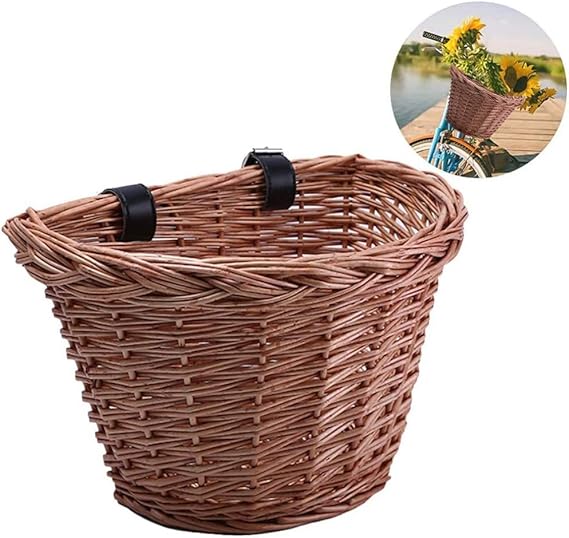 zaizai Cesta con Asa Delantera para Bicicleta, Cesta De Mimbre Tejida A