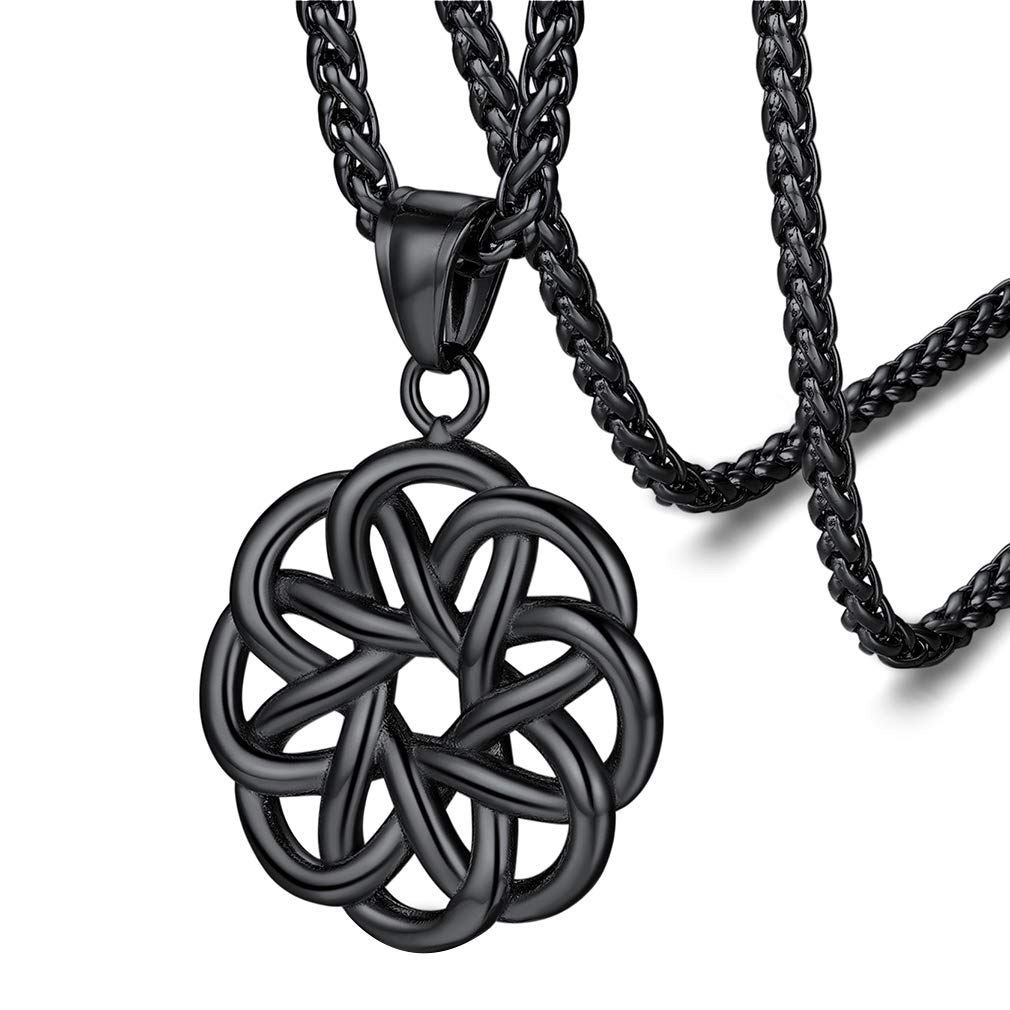 FaithHeart Viking Necklaces for Men Stainless Steel Knot Necklace Irish Pendant Amulets for Protection Black Celtics Chain 55cm+5cm Long Norse Gifts for Graduation （Send Gift Box）