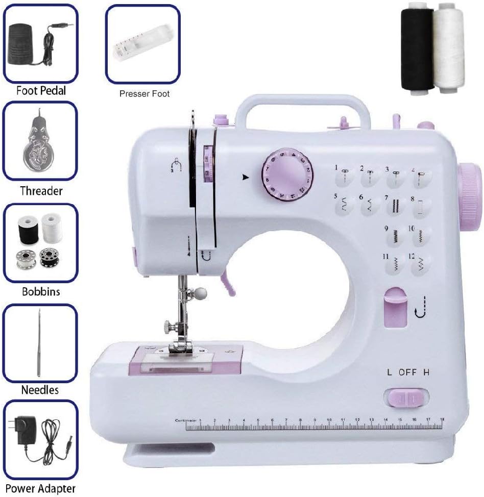 LQUIDE Home sewing machines for adults Sewing Machine 12 Stitches 2 Speed LED Light Foot Padal - Electric Overlock Heavy Duty Mini Sewing Machines Portable Small Househ