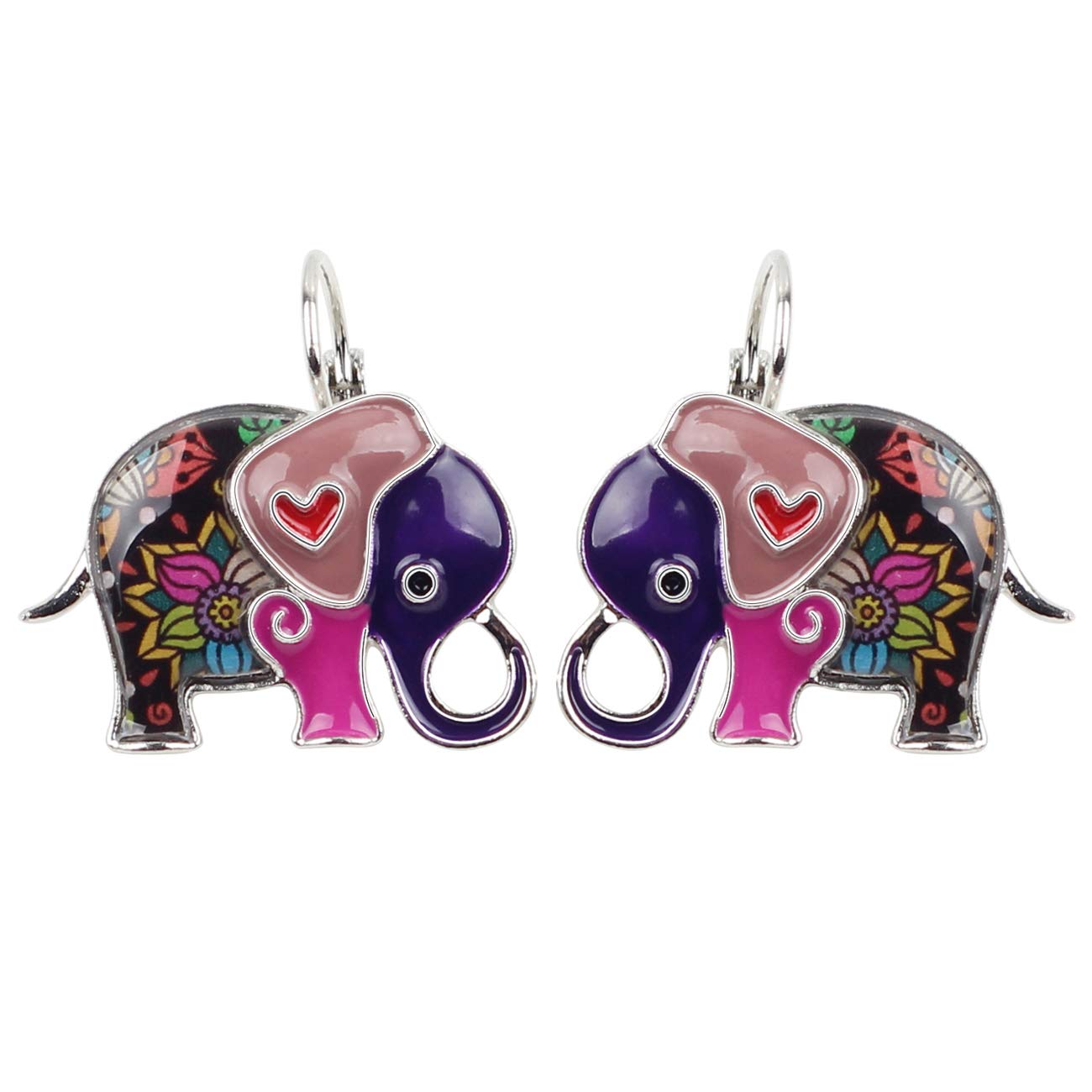 Enamel Alloy Jungle Elephant Earrings Dangle Stud French Clip Fashion Jewelry For Women Girls Charm Gift (Violet)