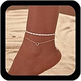 Allereyae Boho Layered Pearl Anklet Hollow Heart Bracelet Anklet Gold Heart Anklets Adjustable Pearl Foot Chain Anklets Jewelry for Women