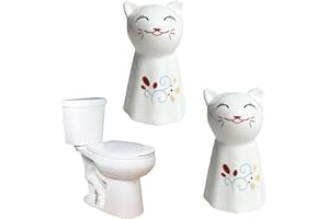 BEASPECAL 2Pcs Toilet Bolt Caps Tall White Ceramic Smile Cat, Flower Print Toilet Floor Bolts Covers Replacement Bathroom Decorative Avoid Rusting Toilet Bolts Cover-White Color