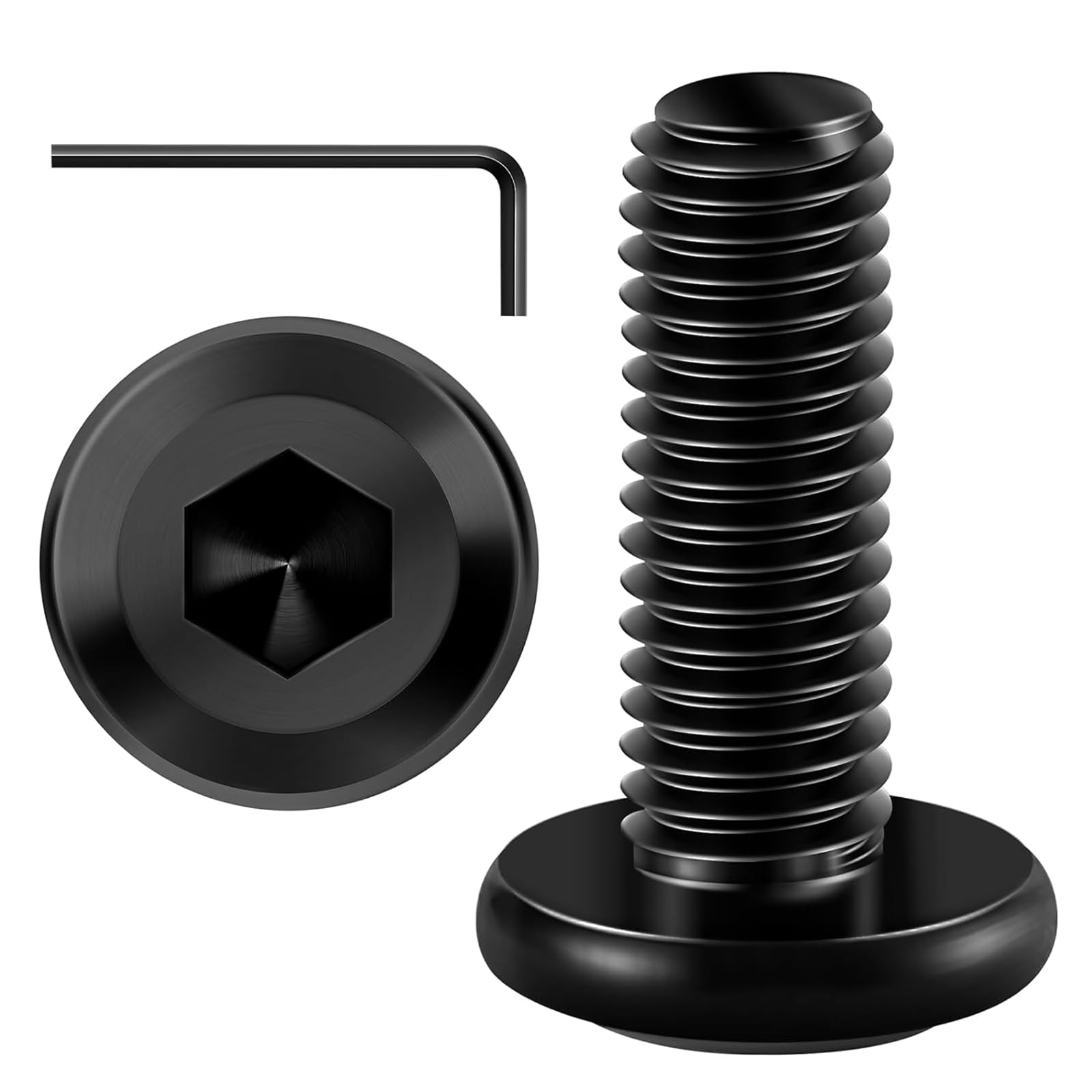 20PCs M5 x 20 Flat Head Screws, Hexagon Socket, Stainless Steel A2 V2A, Full Thread Black Oxide with Hex Key