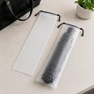 Wet Umbrella Bags with Drawstring for Folding Umbrellas | Frosted semi-transparent sleeves help separate damp umbrellas in ha