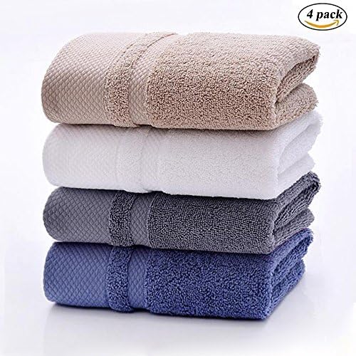 HONEYJOY Soft Luxury Hand Towels Set (White Grey Blue Khaki, 13.38 x 29.5 Inches, 4-Pack) - 100% Cotton Towel, Multipurpose Use for Face, Bath, Gym, Spa, Family