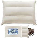 LOFE Buckwheat Pillow with Organic Cotton Pillowcase - 20''x26'' Organic Buckwheat Pillow with Baffle Box for Support, Adjustable Tartary Buckwheat Hull Pillows, Organic Buckwheat Neck Pillows