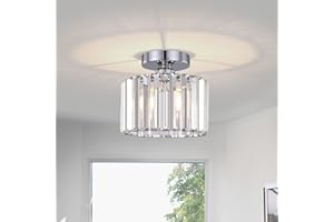 BUXVRCS Semi Flush Mount Modern Chandelier, Crystal Ceiling Light Fixture, Small Close to Ceiling Light for Living Room, Bedroom, Hallway, Bathroom, Kitchen, Entryway (Silver)