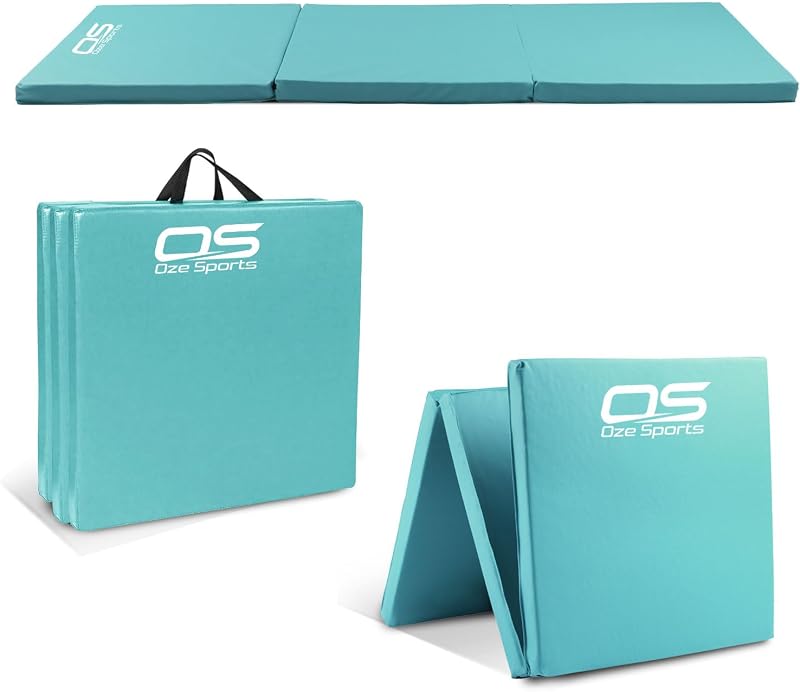 OZE SPORTS Gymnastic Tumble Exercise Mat 6FT Tri Folding Teal Non Slip PU