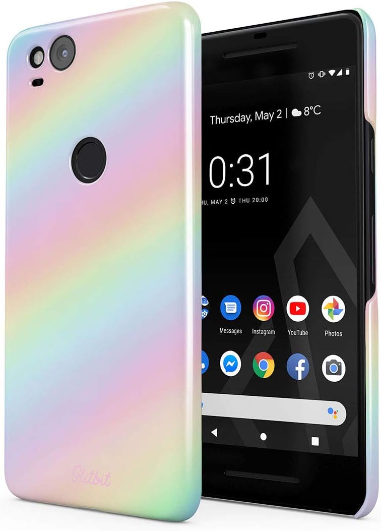 Glitbit Compatible with Google Pixel 2 Case Pastel Rainbow Unicorn Colors Ombre Pattern Holographic Tie Dye Pale Kawaii Aesthetic Thin Design Durable Hard Shell Plastic Protective Case Cover
