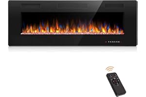 Joy Pebble 50 inch Electric Fireplace Inserts, in-Wall Recessed and Wall Mounted 750/1500W Fireplace Heater, Touch Screen, Remote Control with Timer, Adjustable Flame Color and Speed