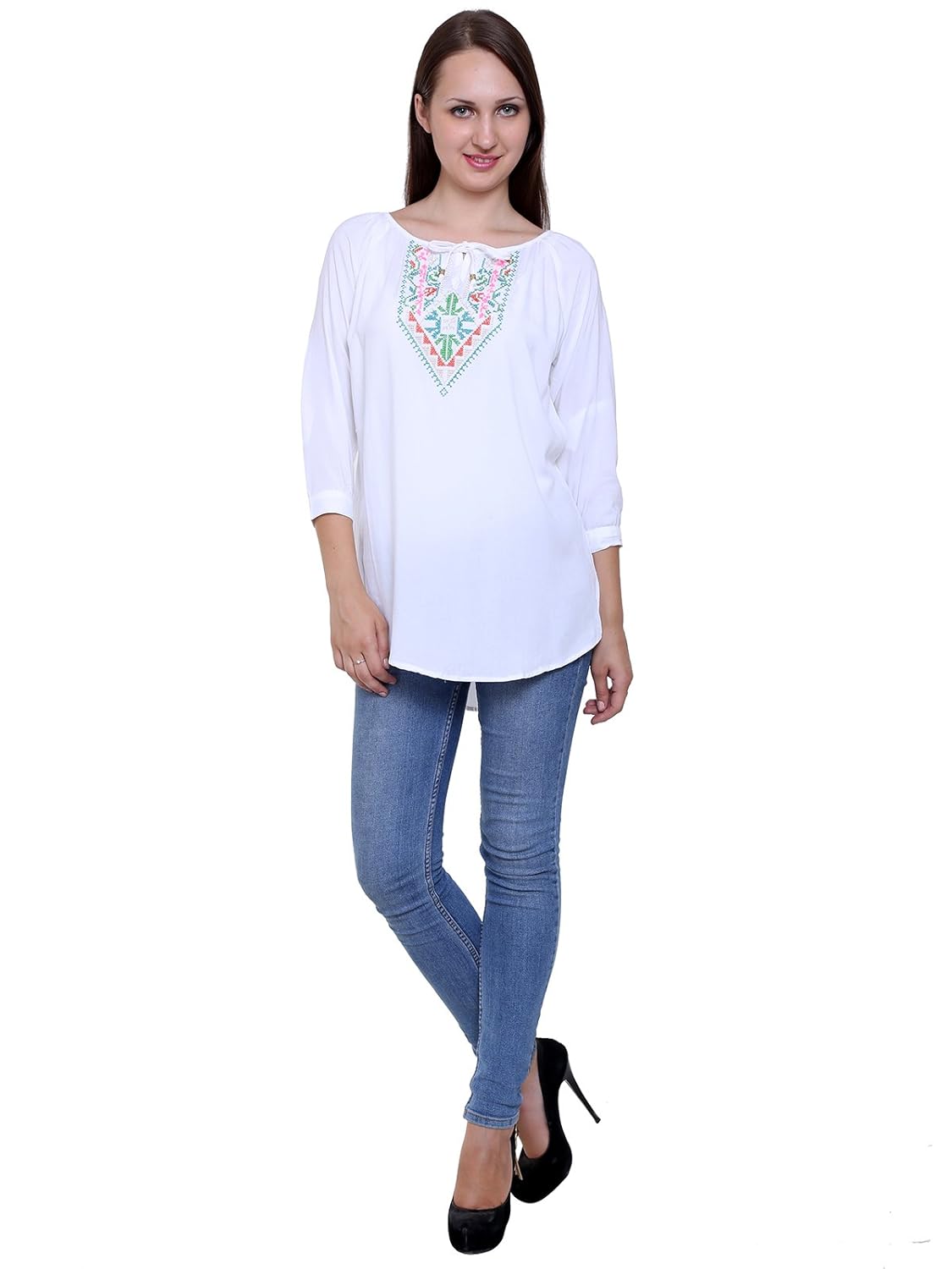 papsara white rayon women long top