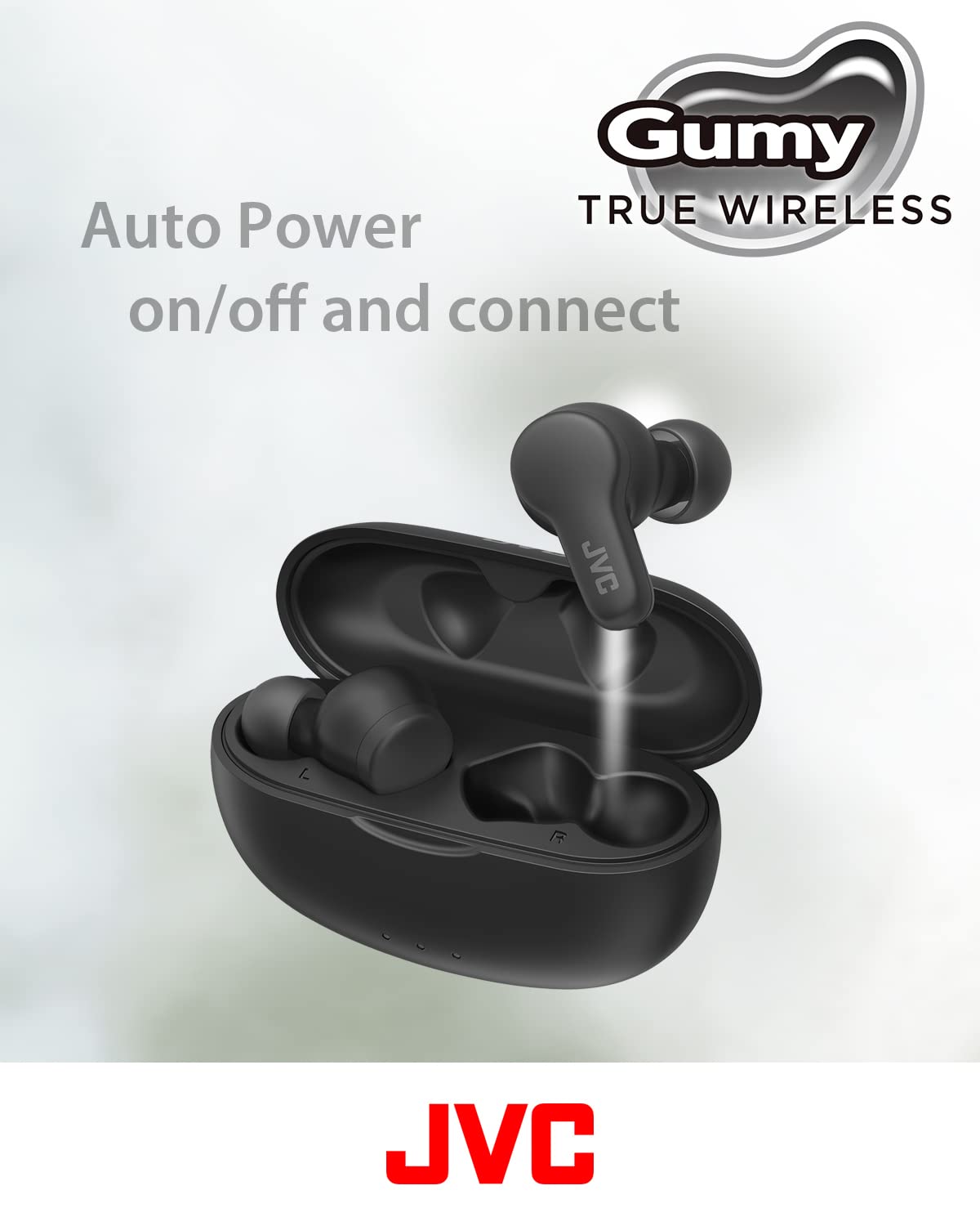 JVC Gumy True Wireless Earbuds, Bluetooth 5.3, Charging Case, 24-Hour Playback, IPX4 Water Resistant, Comfortable Secure Fit with XS/S/M/L Earpieces, Built-in Mic for Calls, iPhone/Android/PC - HAA7T2