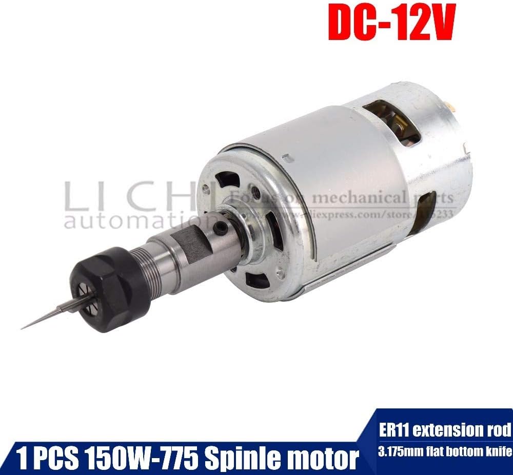 Xligo 150w 775 Spindle Motor Ball Bearings High Power Motors with Spindle ER11 Extension Rod +3.175mm Flat Bottom Knife for CNC