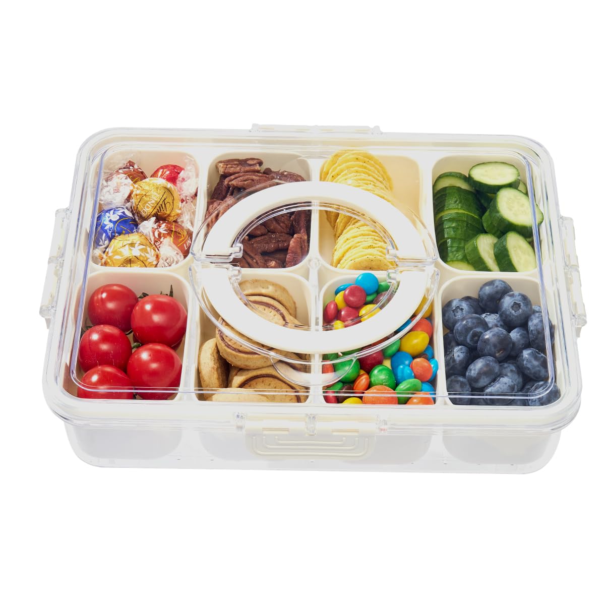 Photo 1 of Baladoria Snackle Box Container,Divided Serving Tray with Lid and Handle,8 Compartment Travel Snack Box for Candy Fruits Nuts Veggie for Travel Party Picnic?1 Pack?